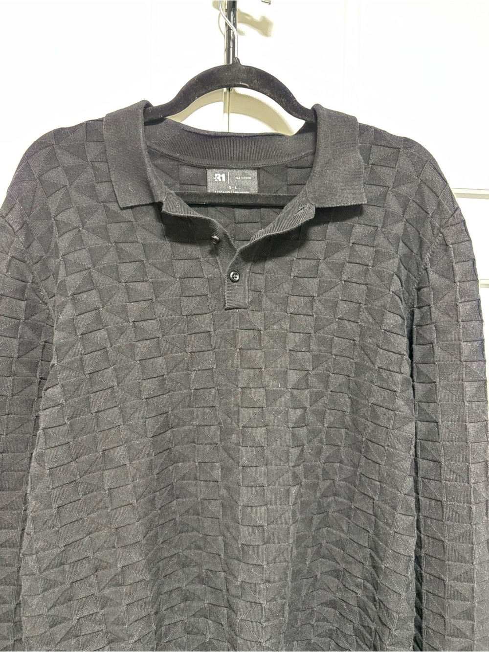 Raf Simons Black Textured Geometric Polo